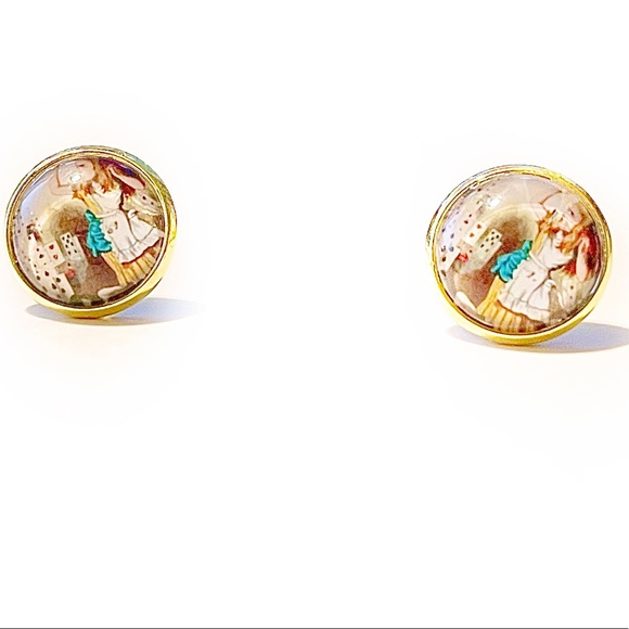 10/$10Alice in Wonderland glass front earrings, 12mm New - Picture 6 of 12